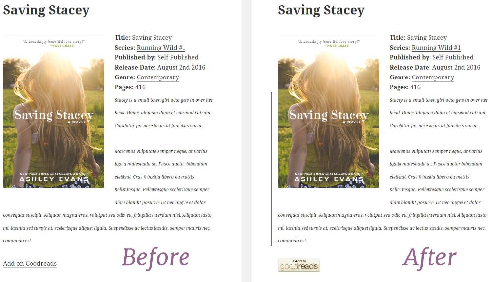 Comparison of a Goodreads text link and image link