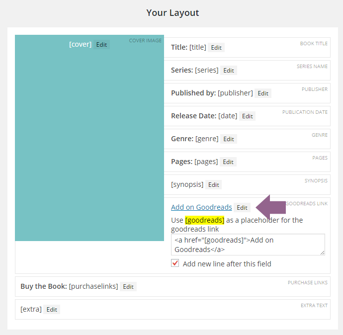 Editing the Goodreads link template
