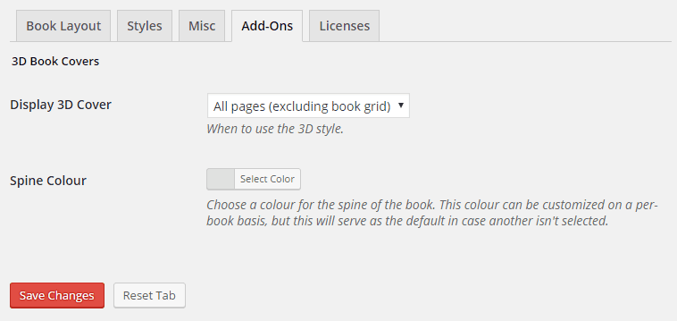 3D Book Covers settings