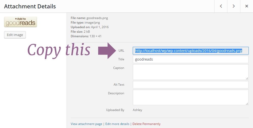 Copy the Goodreads image URL