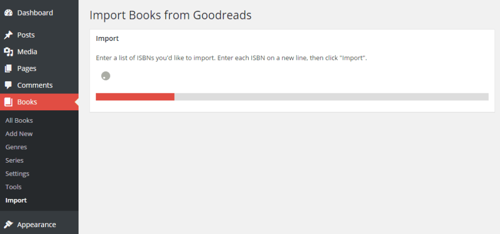 Progress bar as books are imported from Goodreads