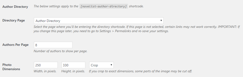 Author directory settings